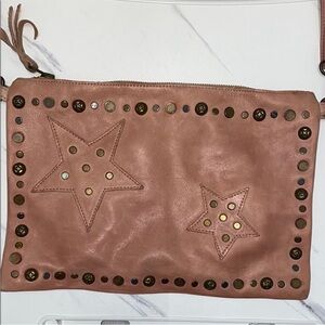 Viola Castellani Italian Leather Star Studded Crossbody Bag - Mauve Rose